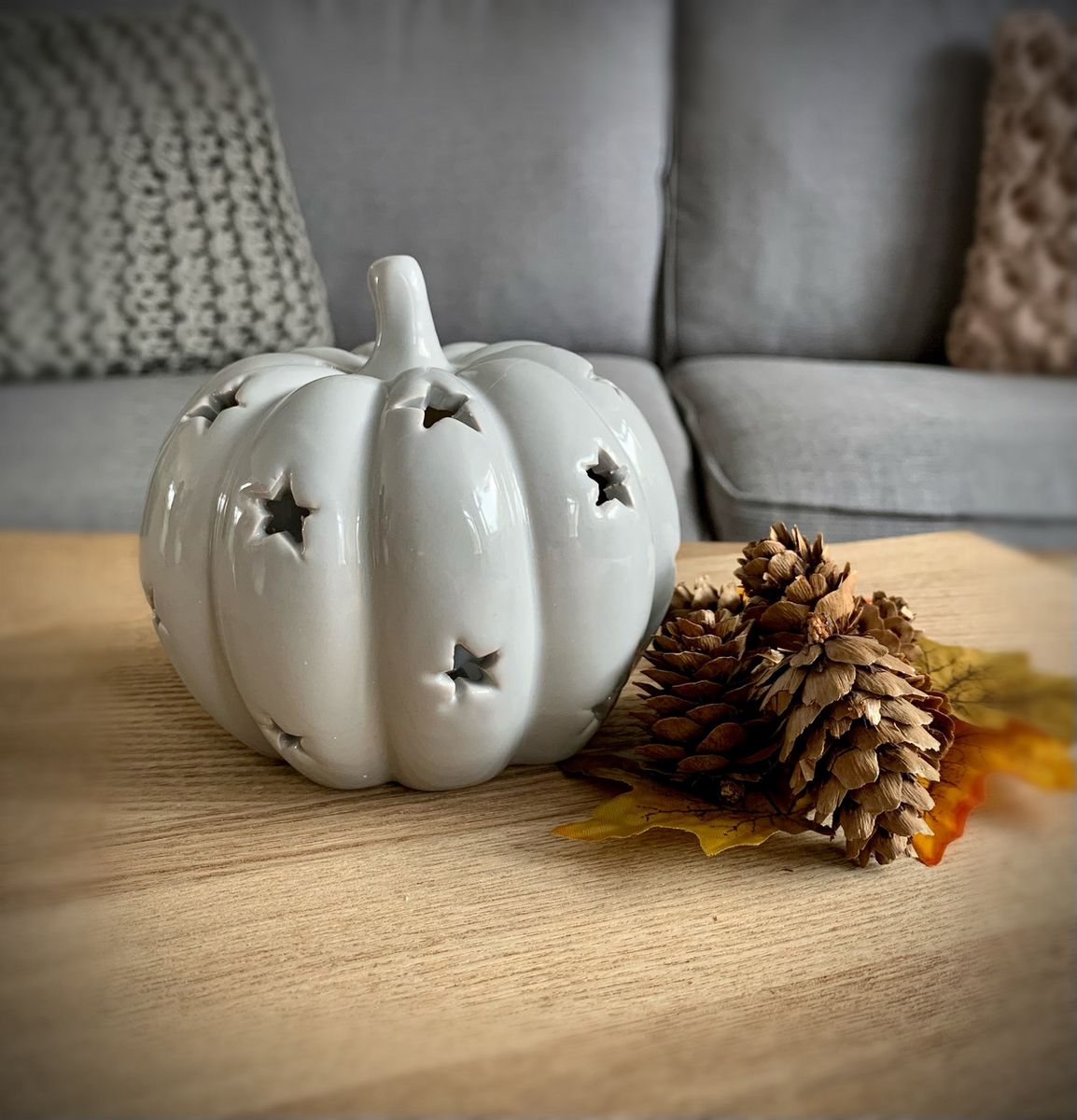 Grey Ceramic Pumpkin T Light Holder
