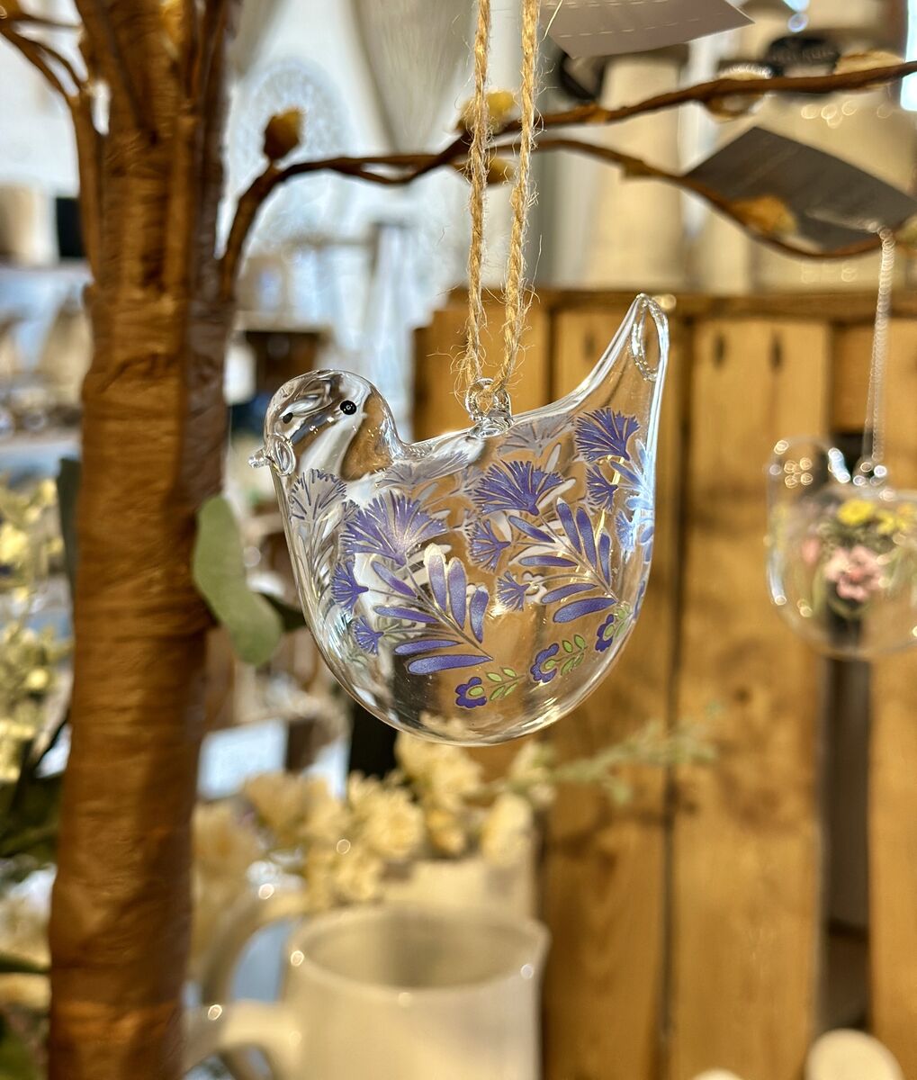 Gisela Graham Country Flowers Glass Hanging Bird Decoration Gisela Graham Country Flowers Glass Hanging Bird Decoration