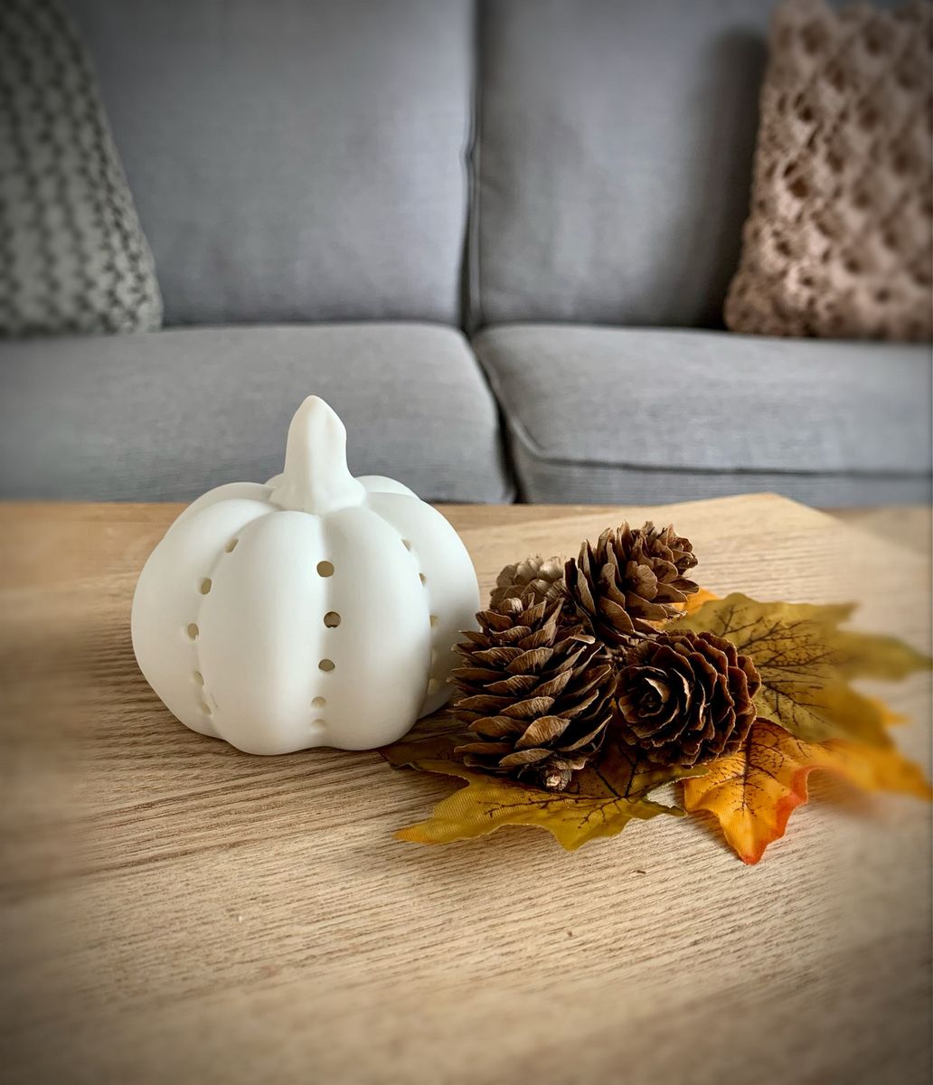 White Ceramic LED Pumpkin Small