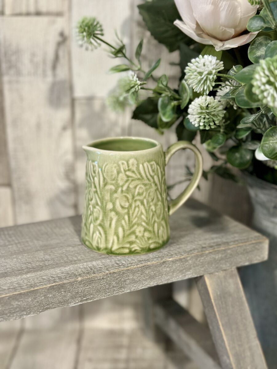 Gisela Graham Green Country Flowers Mini Stoneware Jug