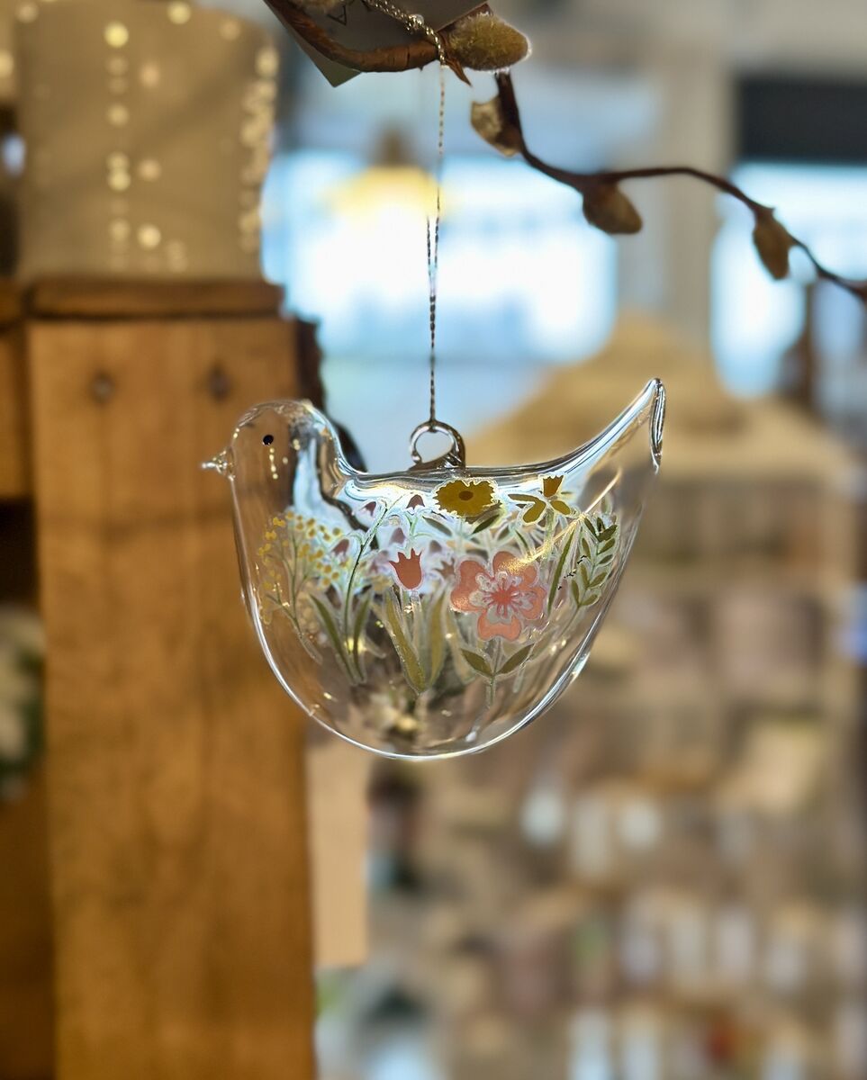 Gisela Graham Pastel Meadow Glass Hanging Bird Decoration