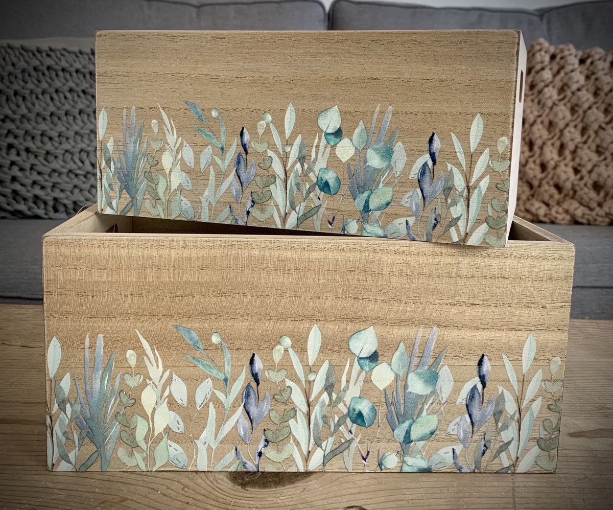 Set Of Two Botanical Wooden Boxes