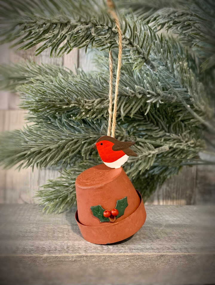 Robin Flowerpot Hanging Christmas Decoration