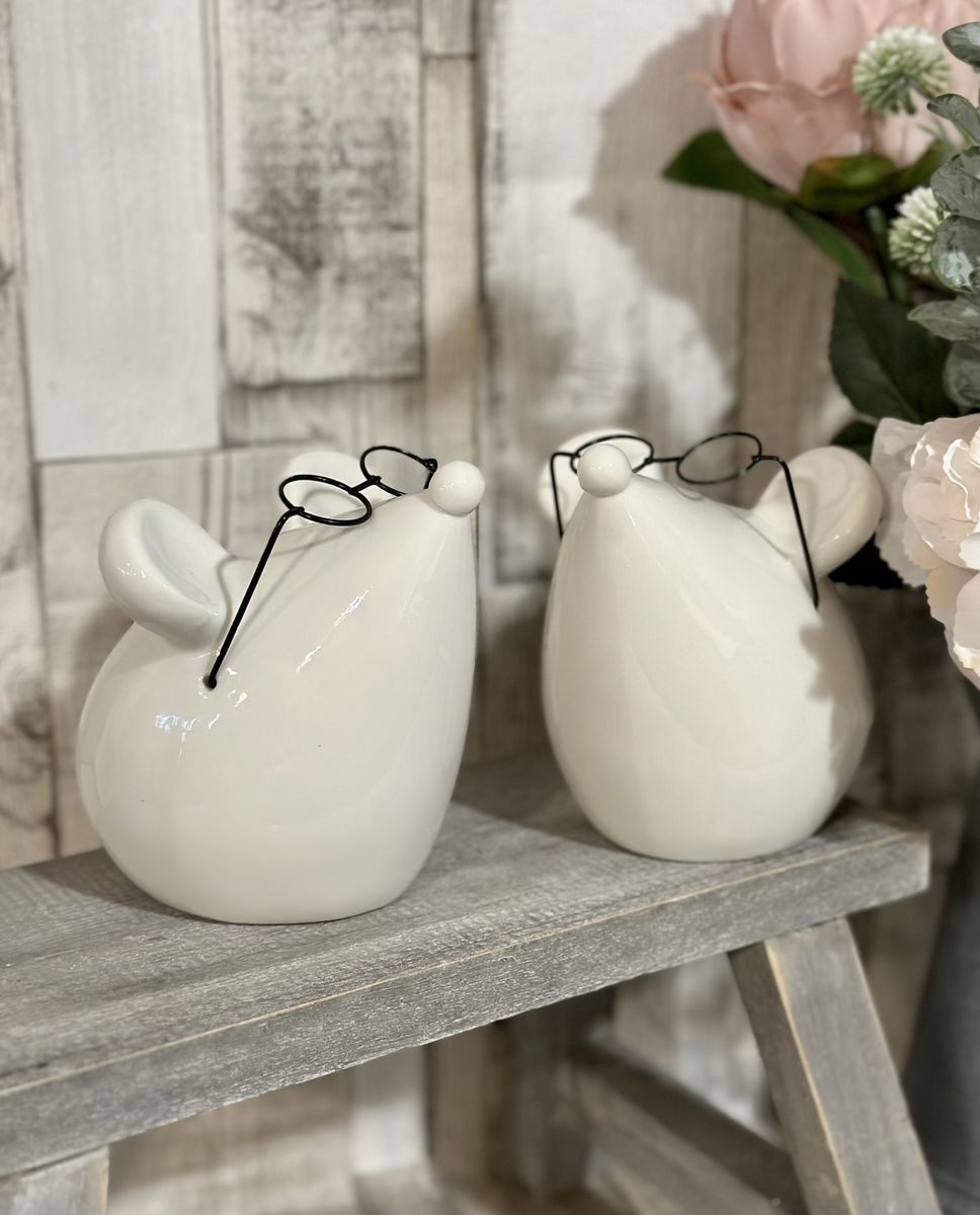 White Ceramic Mouse With Glasses White Ceramic Mouse With Glasses