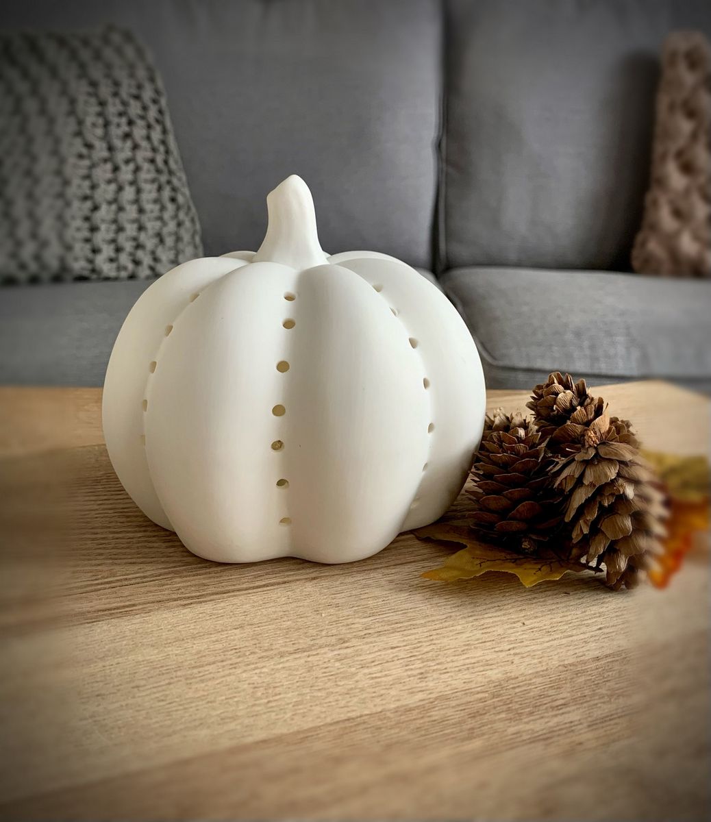 White Ceramic LED Pumpkin Large