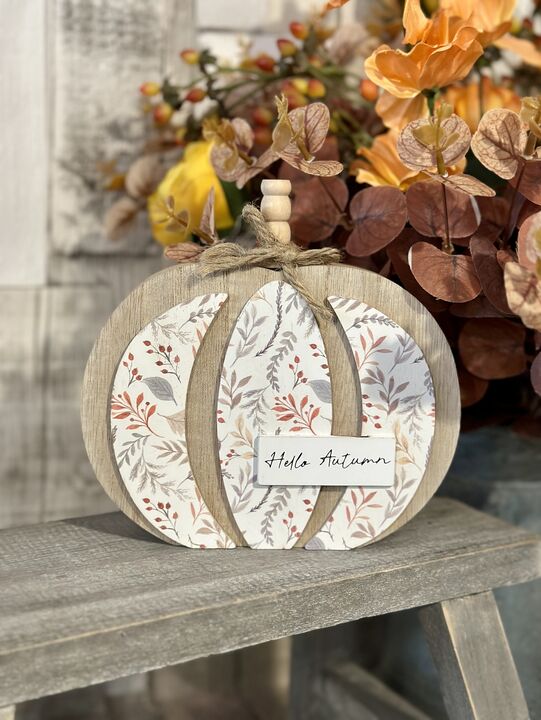 Hello Autumn Floral 3D Wooden Pumpkin