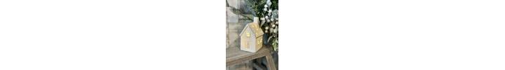 Gold Trim Small Ceramic LED House