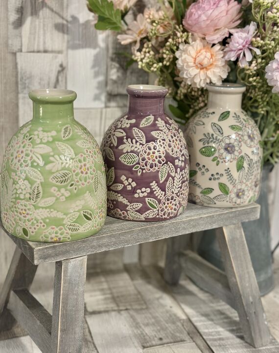 Floral Serenade Embossed Stoneware Vase 3a