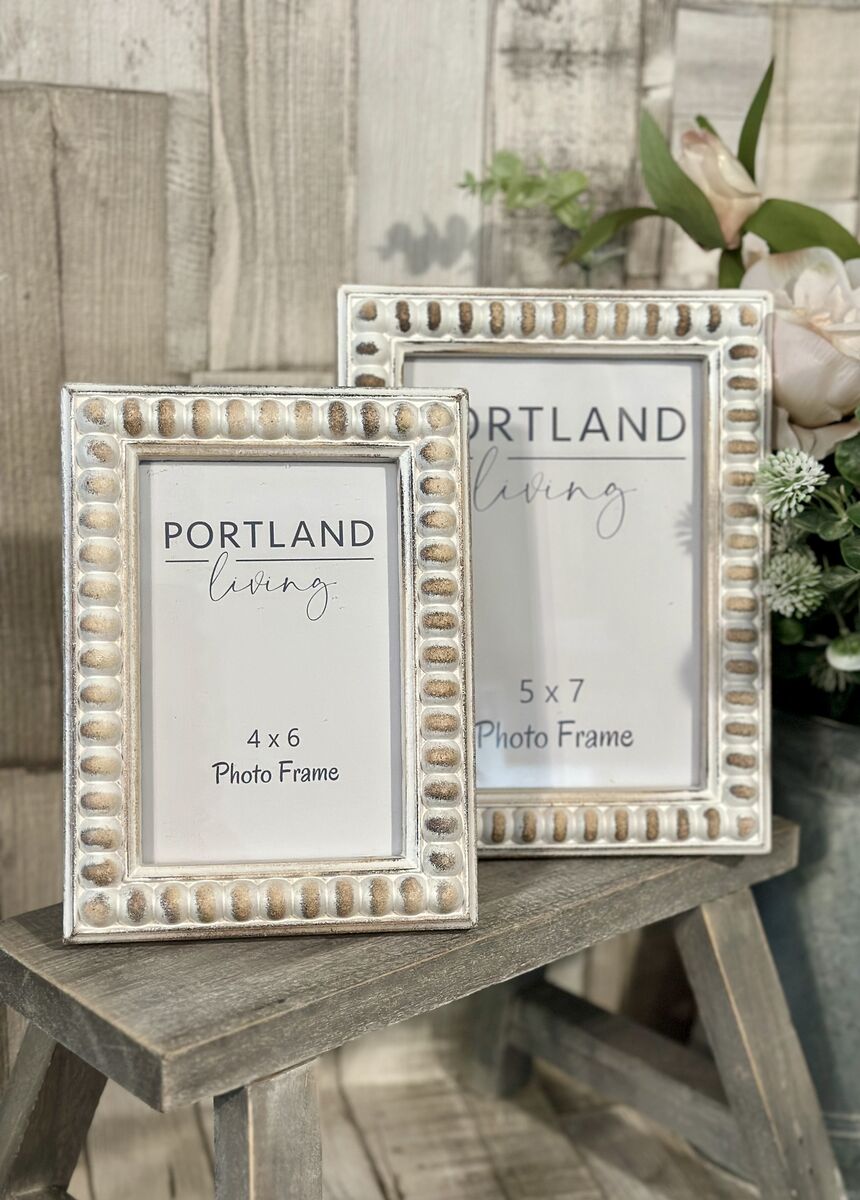 White Wash Rustic Beaded Photo Frame