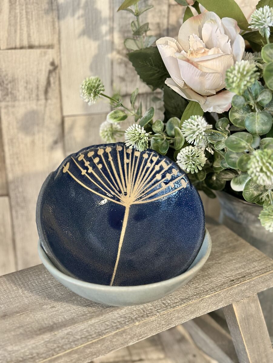 Gisela Graham Navy Blue Seedhead Stoneware Bowl