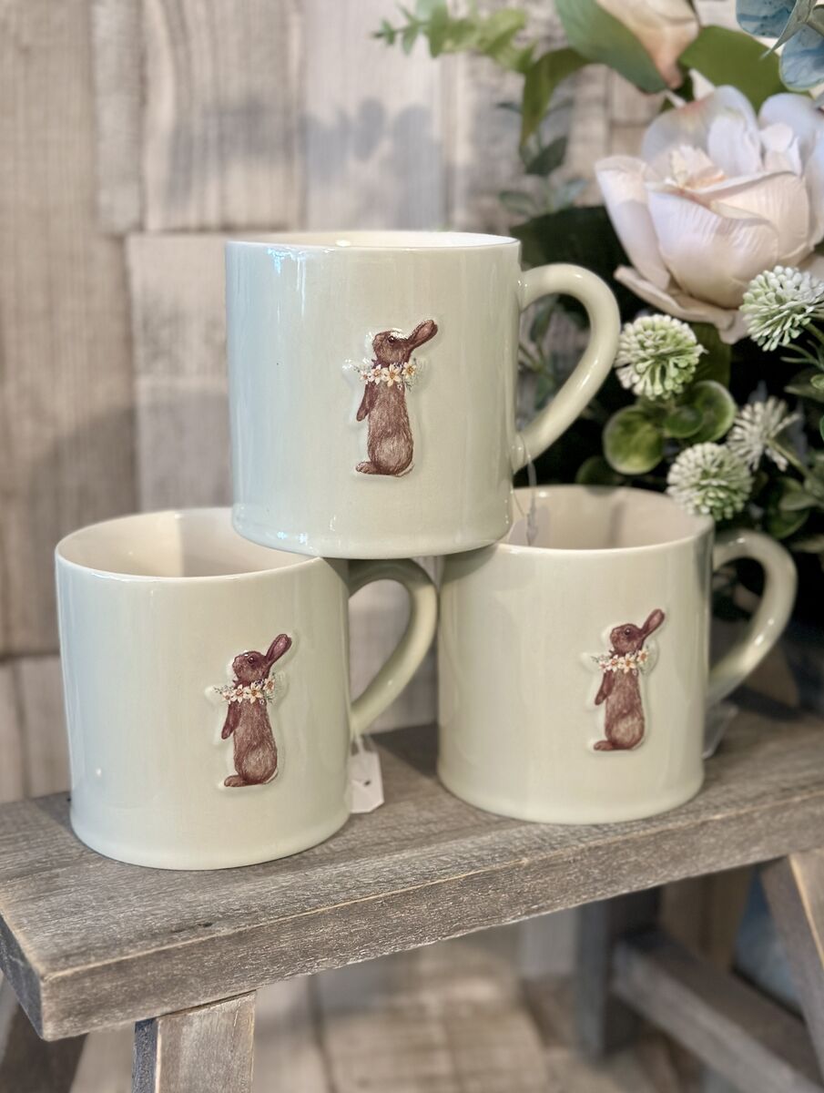 Rabbit With Flowers Stoneware Mug