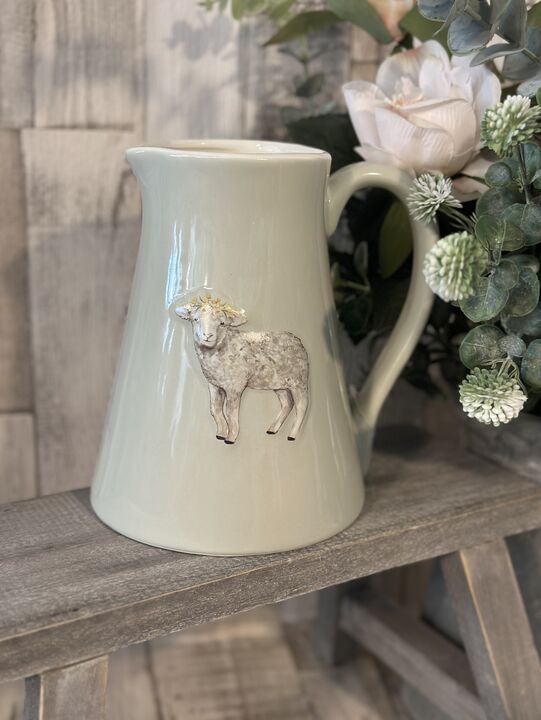 Flower Crown Sheep Stoneware Jug