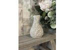 Short Stoneware White Embossed Flower Vase