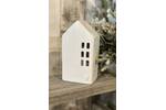 Medium White Ceramic Embossed Heart House Tealight Holder