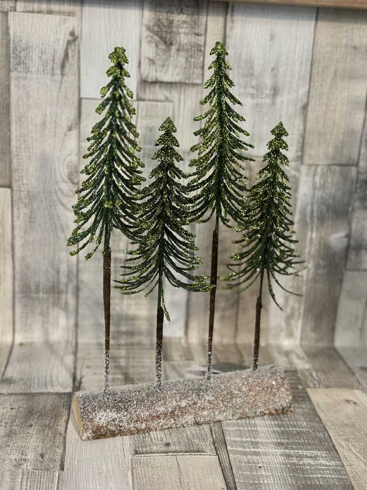 Green Glittered Slim Trees On Log