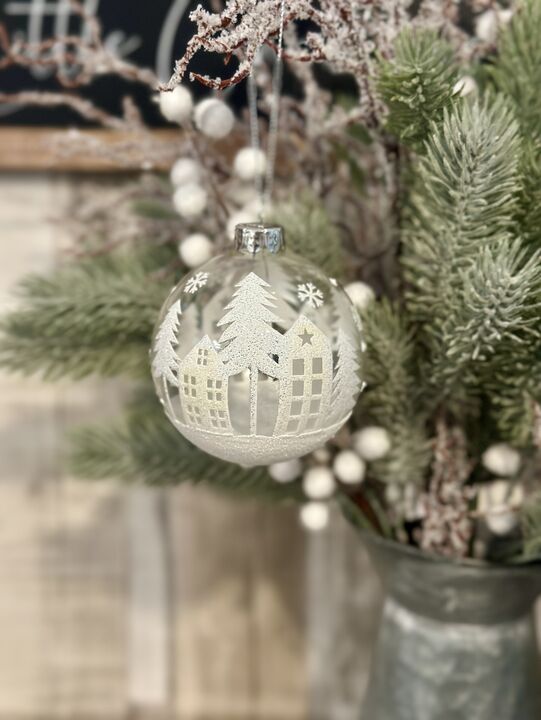 Clear Glass &amp; Winter Village Soap Bubble Bauble 