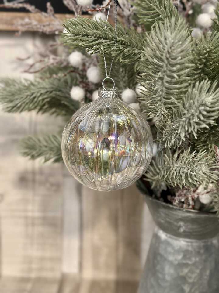 Small Clear Ribbed Soap Bubble Glass Bauble 