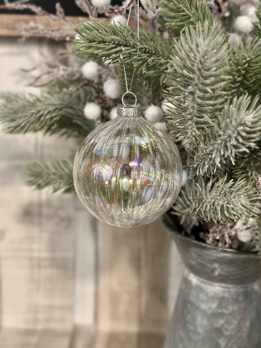 Small Clear Ribbed Soap Bubble Glass Bauble