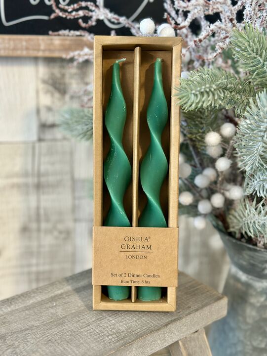 Green Vintage Twist Tapered Candles