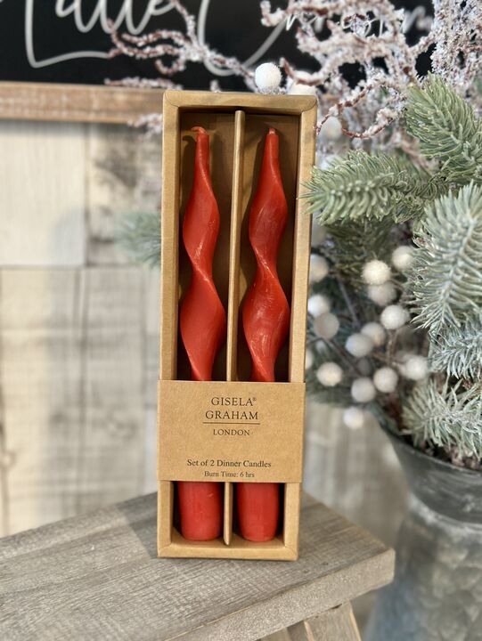 Red Vintage Twist Tapered Candles