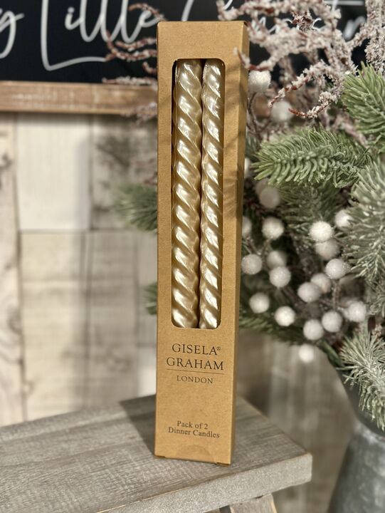 Metallic Cream Twist Tapered Candles