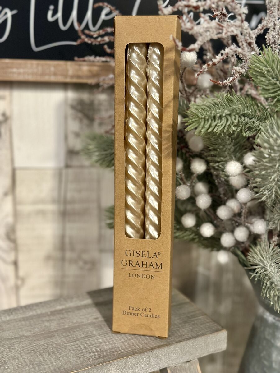 Metallic Cream Twist Tapered Candles
