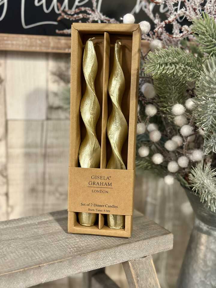 Gold Vintage Twist Tapered Candles 