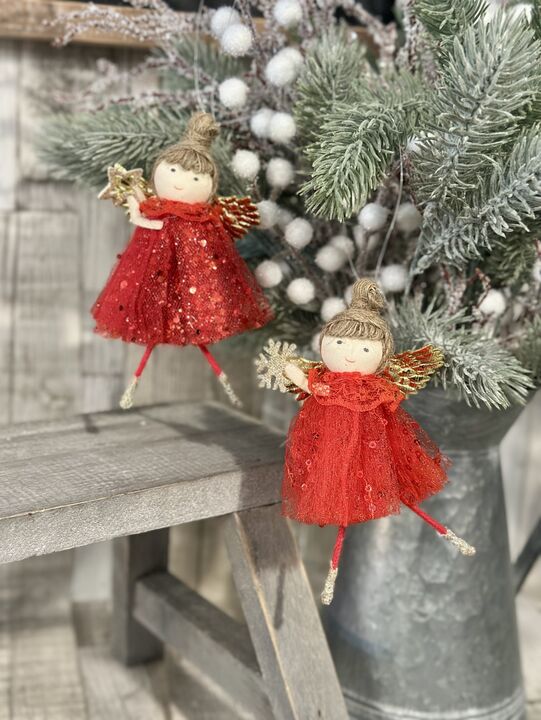Snowflake/Star Red Sparkle Christmas Fairy