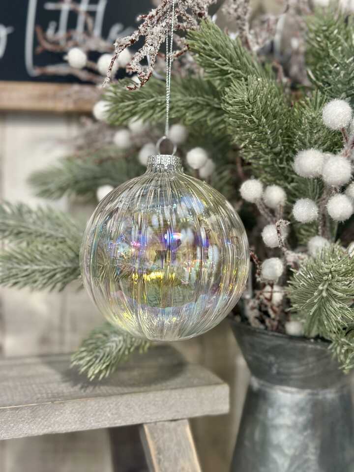 Large Clear Ribbed Soap Bubble Bauble