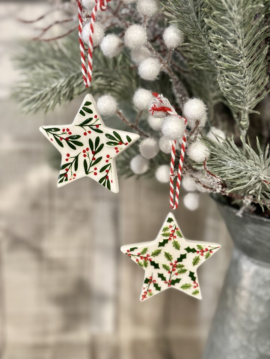Ceramic Festive Foliage & Berries Hanging Star