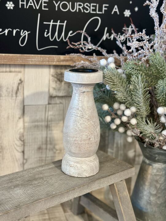 Large Rustic Whitewash Pillar Candle Holder