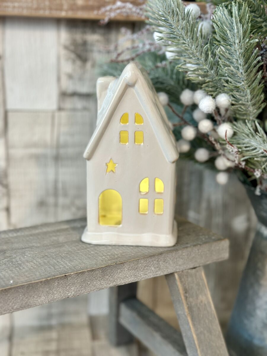 Small LED Rustic Snowy Star Glazed House