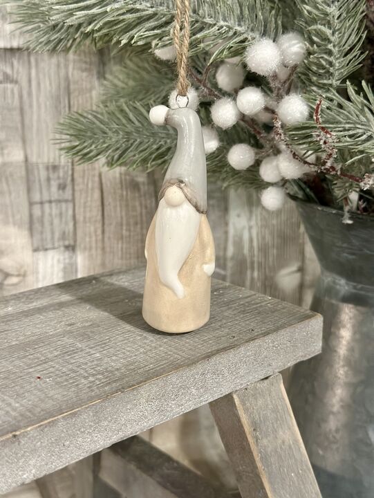 Beige &amp; Grey Hat Ceramic Gonk Hanger