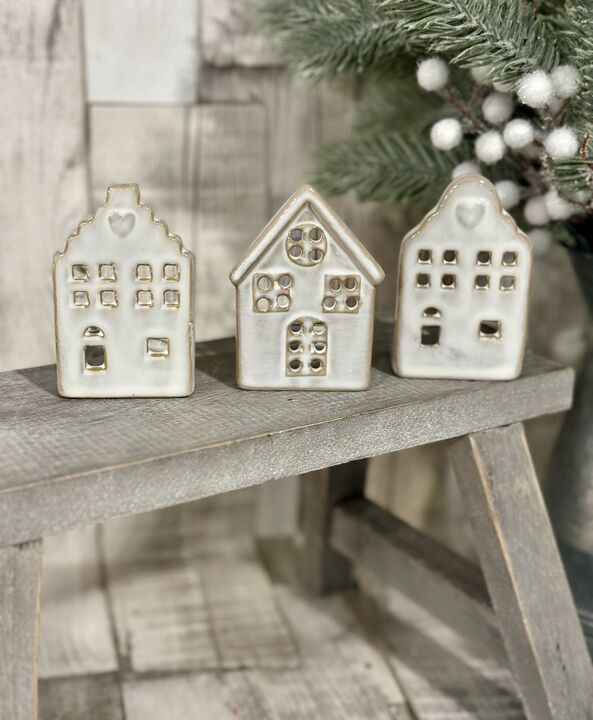 Cut Out Window Rustic Glazed Ceramic T-light House