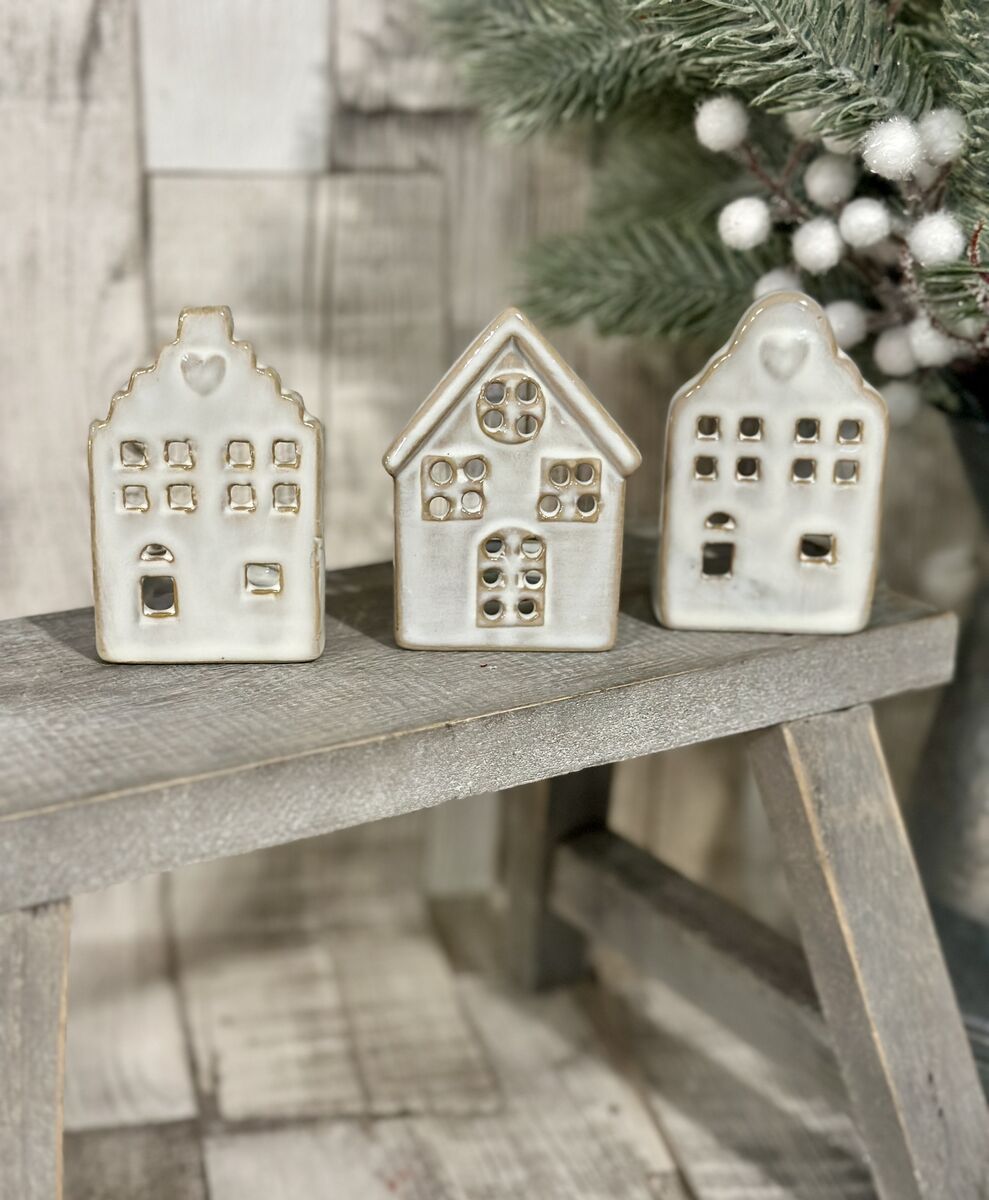 Cut Out Window Rustic Glazed Ceramic T-light House