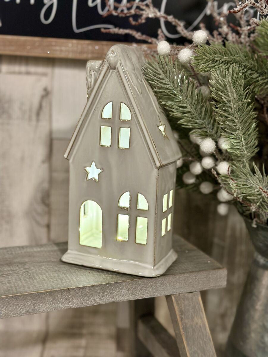 Large LED Rustic Snowy Star Glazed House