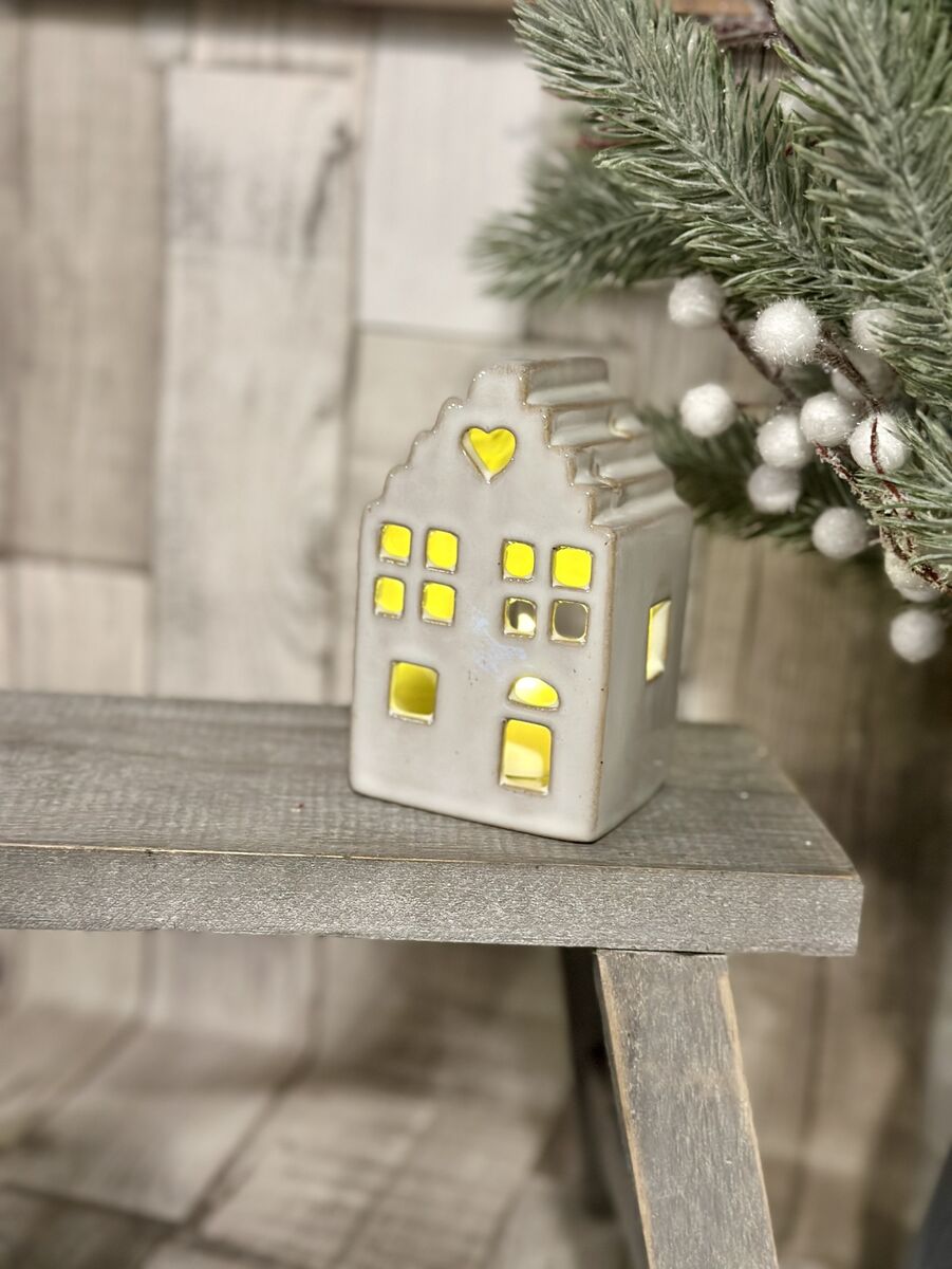 Rustic Glaze Heart House T-Light Holder