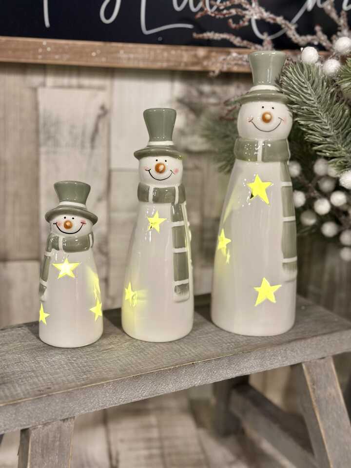 LED Green &amp; White Ceramic Snowmen