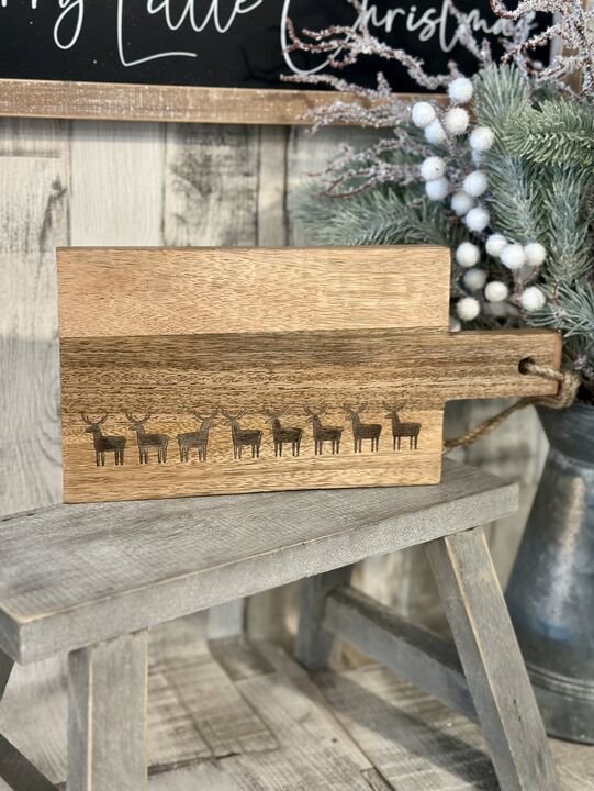 Small Etched Reindeer Wooden Serving Board