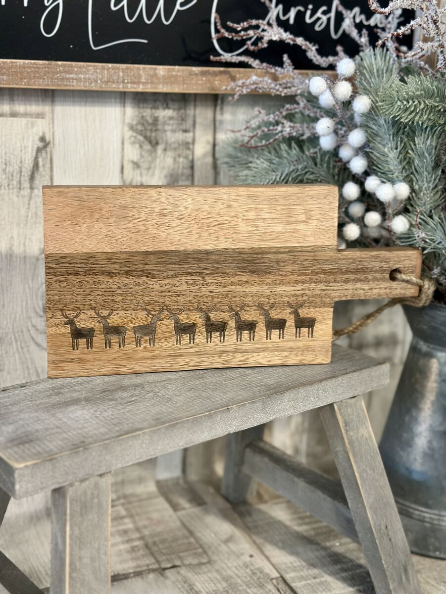 Small Etched Reindeer Wooden Serving Board
