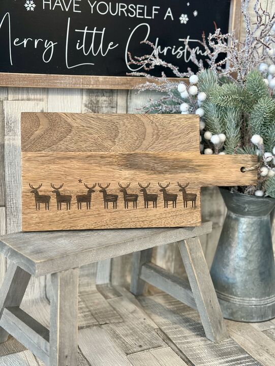 Large Reindeer &amp; Star Wooden Serving Board