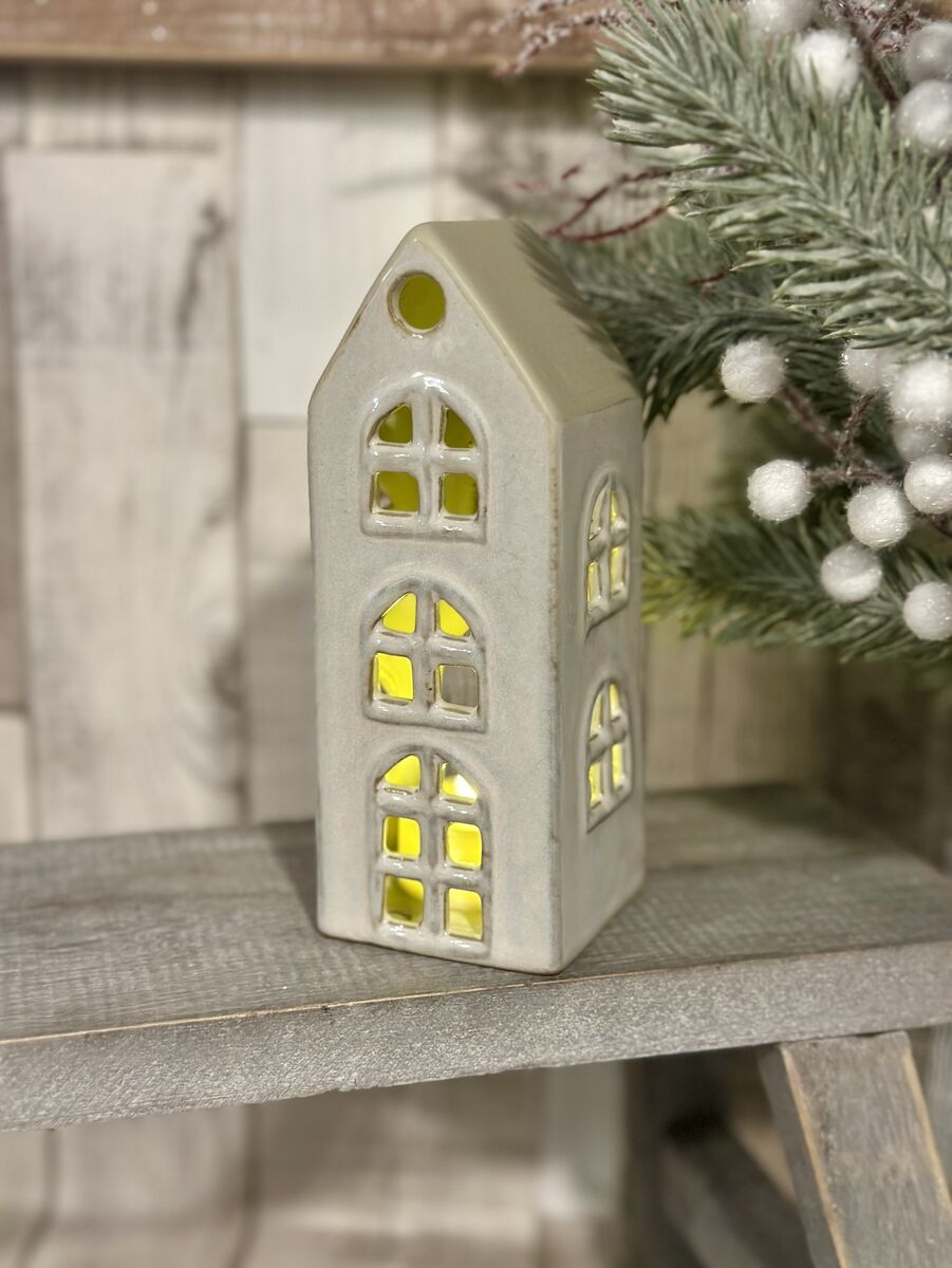 Small Rustic Glazed Ceramic House T-Light Holder