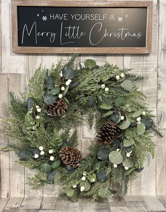 Eucalyptus, White Berry &amp; Pinecone Woodland Forest Wreath