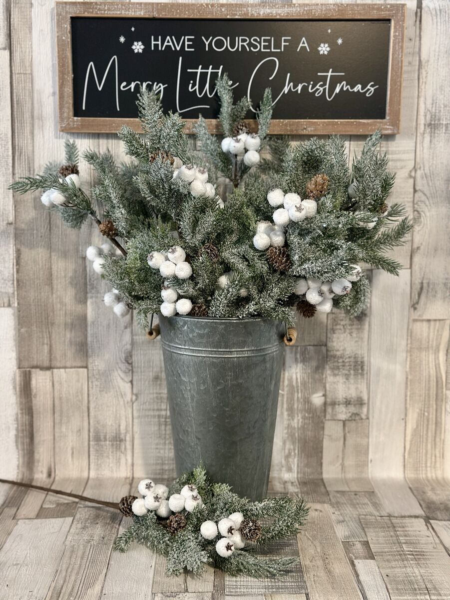 Christmas Snowy Fir Stem With Cones & Berries