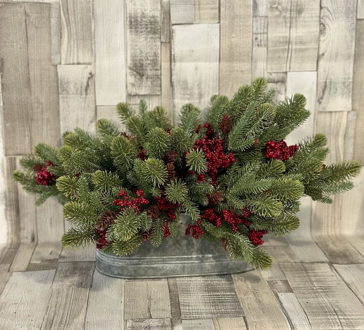 Faux Fir, Cone &amp; Red Berry Short Stem Spray