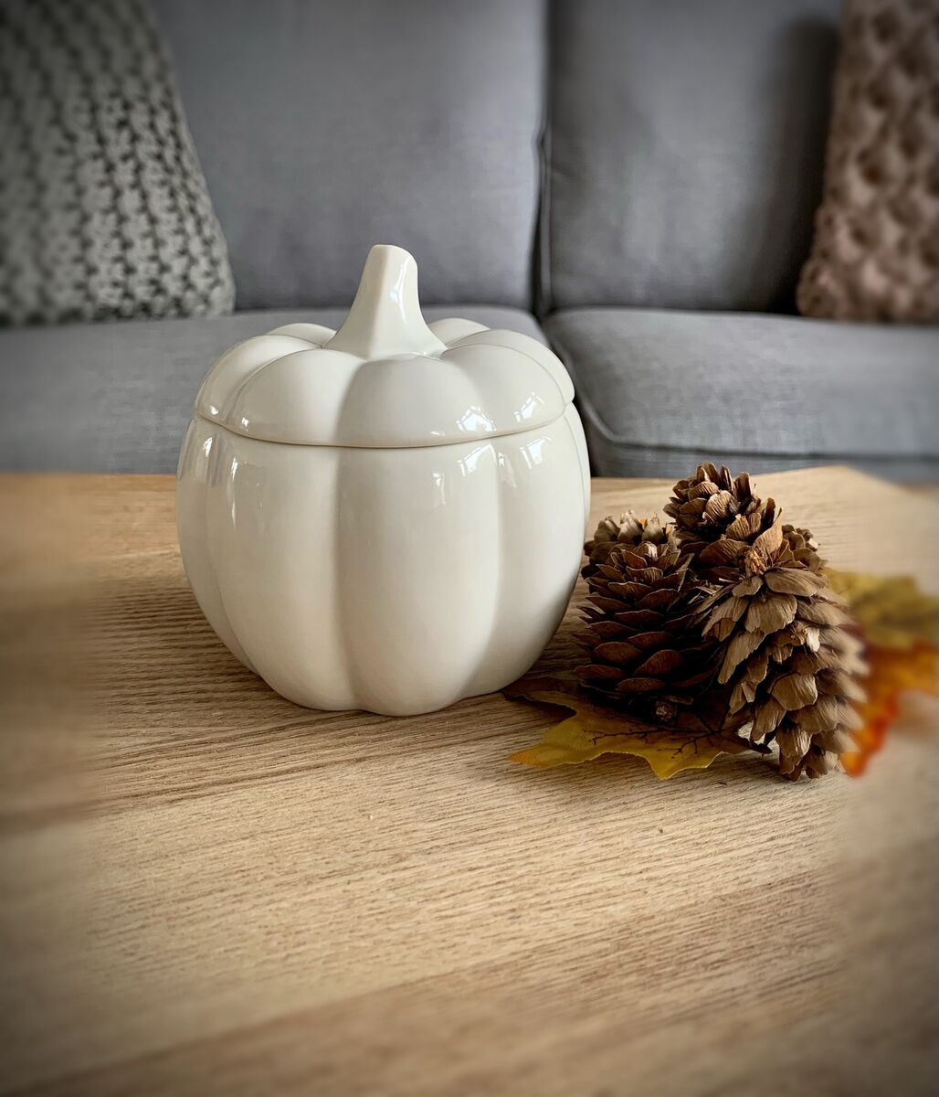 White Ceramic Pumpkin Storage Pot Small