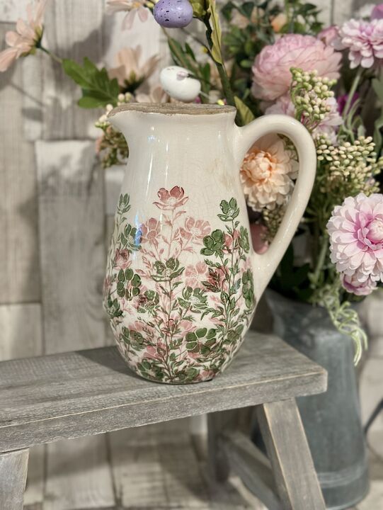 Pink &amp; Green Vintage Flower Stoneware Jug