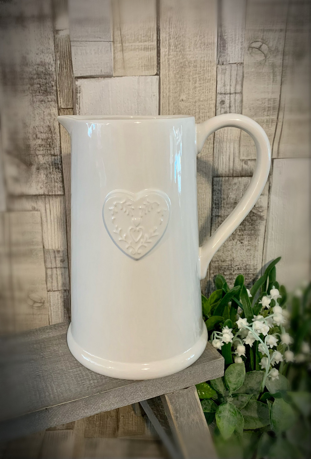 White Embossed Heart Jug Shop So Sophie