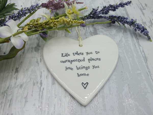 Life takes you porcelain hanging heart