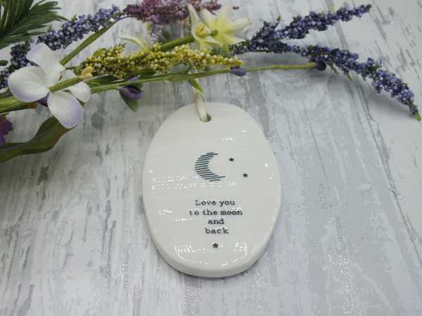 Love you to the moon porcelain hanging oval plaque